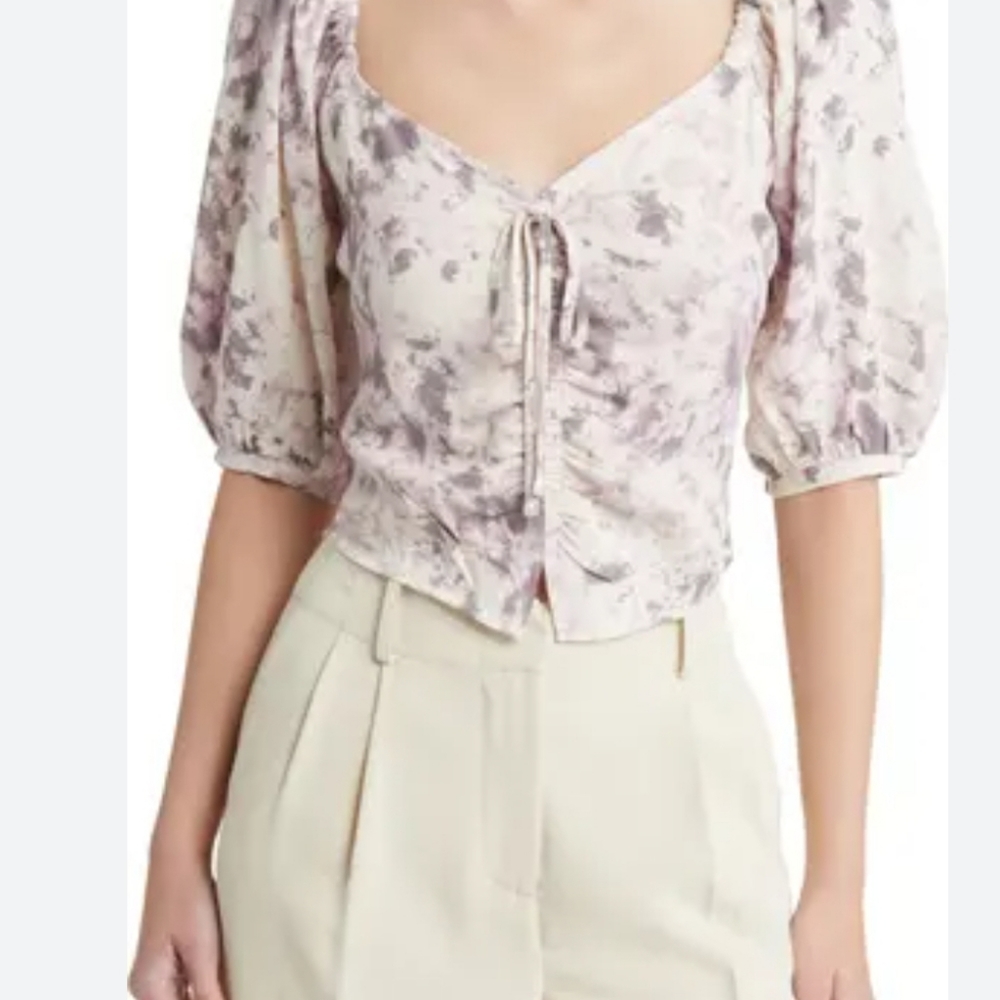 Tie Front Puff Sleeve Blouse